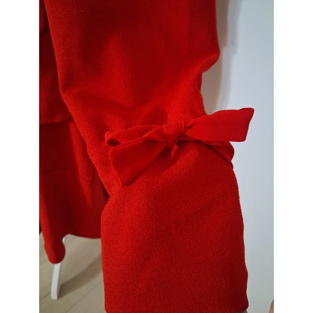 Nanette Nanette Lepore Womens Red 2 Piece Skirt Suit Blazer Set Size 8 Bow Cuff